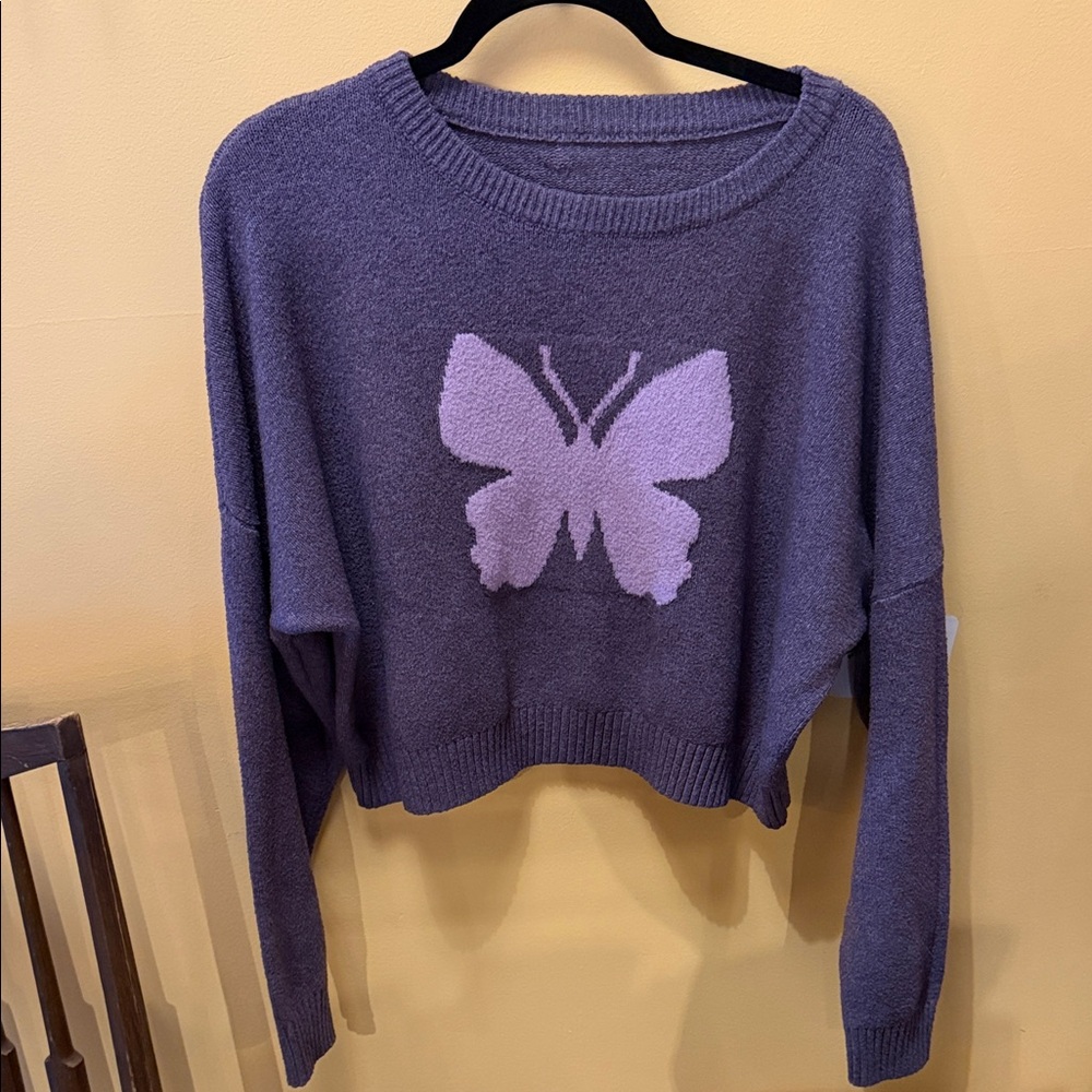 Purple Sweater with Butterfly Design